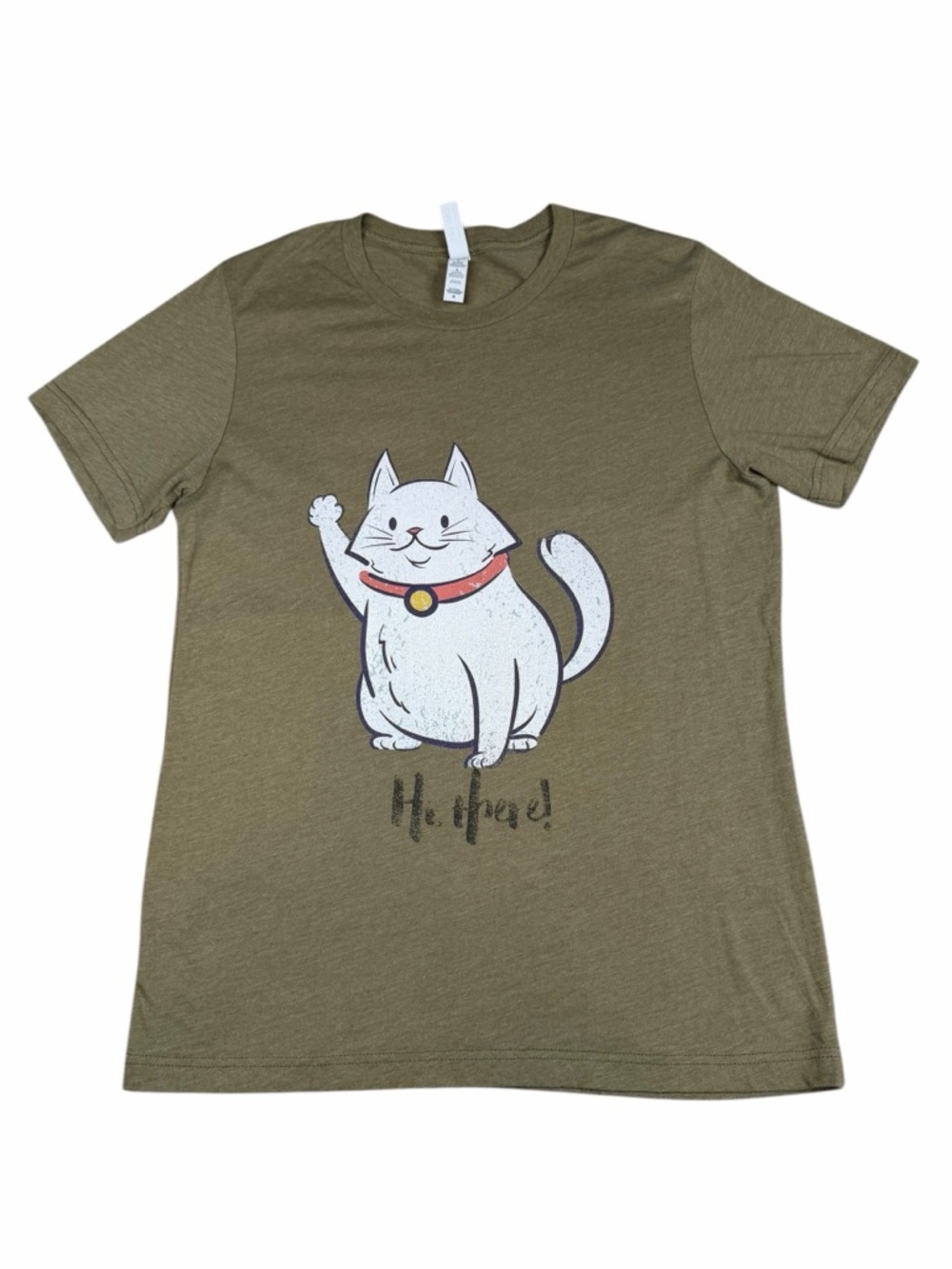 10/$25🦋 Boutique Canvas Heather Olive Neko Neko HI THERE Tee - Size Medium - Picture 5 of 13